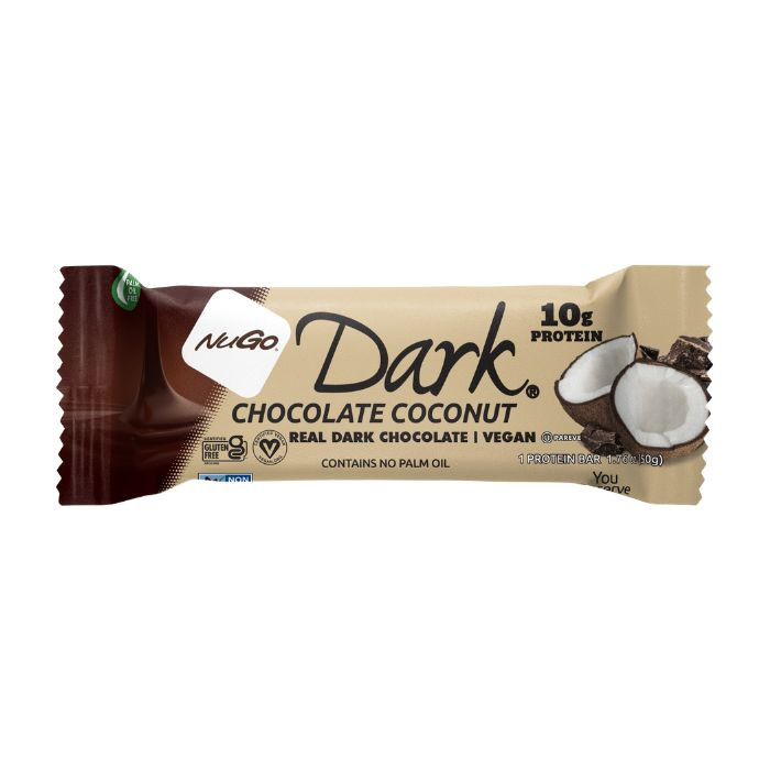 NuGo Dark Chocolate Coconut Bar 50g, 10g Vegan Protein, Gluten Free, Non-GMO, Pack of 12 pcs