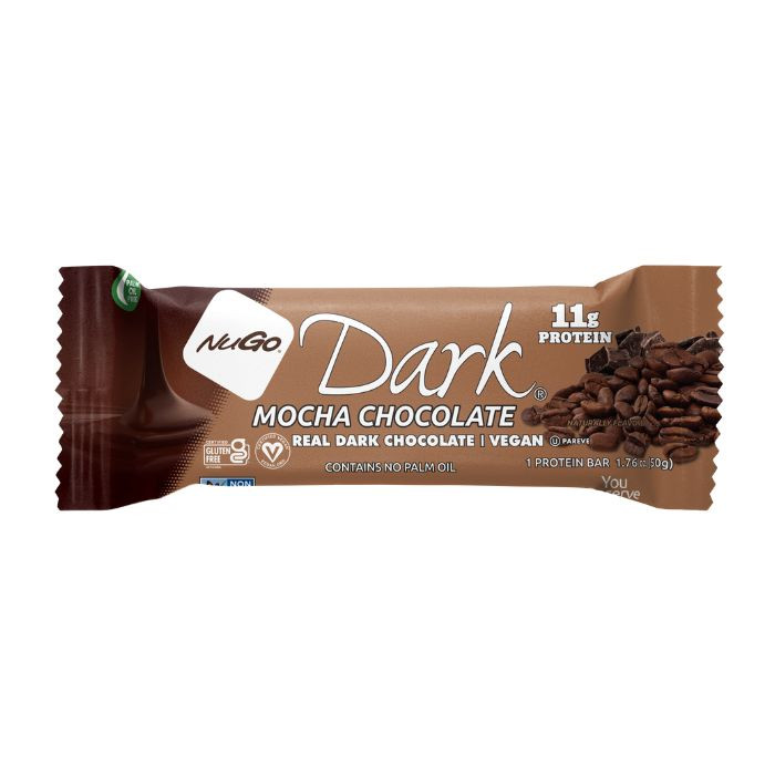NuGo Dark Mocha Chocolate Protein Bar 50g, 11g Vegan Protein, Gluten Free, Non-GMO, Pack of 12 pcs