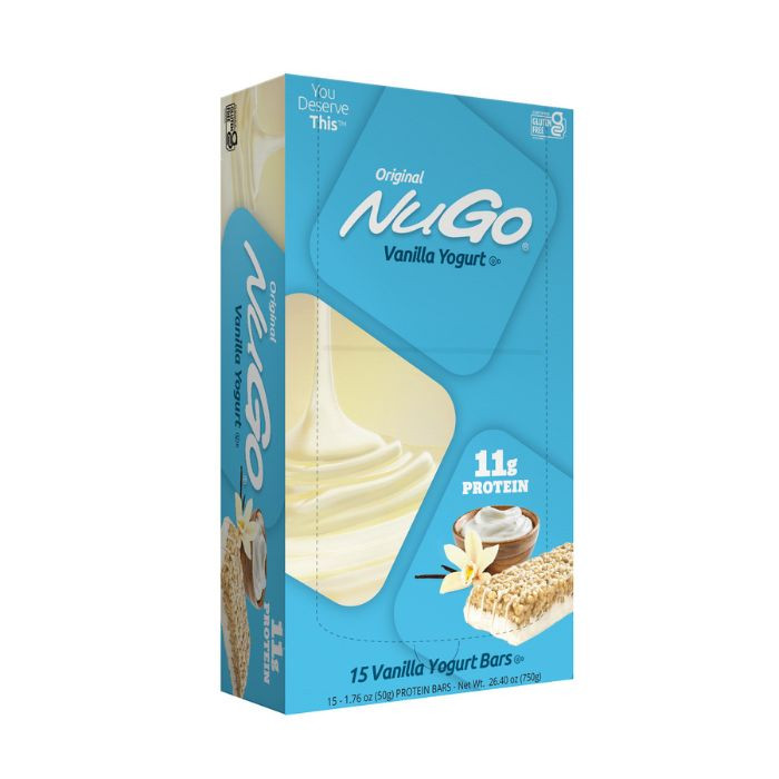 NuGo Original Vanilla Yogurt Protein Bar 50g, 11g Protein, Gluten Free Snack with Added Vitamins, Pack of 15 pcs