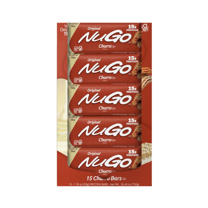 NuGo Original Churro Protein Bar 50g, 15g Protein, Gluten Free, Cinnamon Crunch Yogurt, Pack of 15 pcs