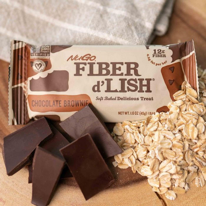 NuGo Fiber D’Lish Chocolate Brownie Bar 45g, Fiber, Vegan, Soft-Baked Digestive Health Snack, Pack of 16 pcs