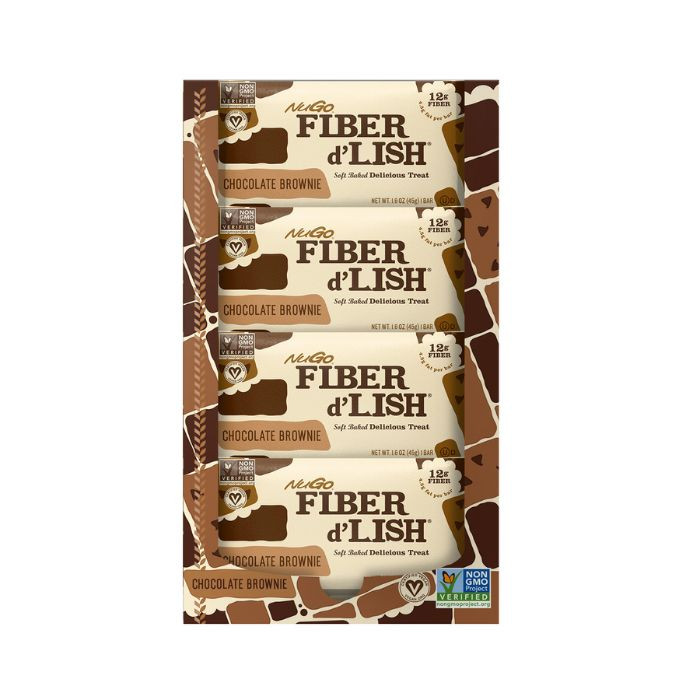 NuGo Fiber D’Lish Chocolate Brownie Bar 45g, Fiber, Vegan, Soft-Baked Digestive Health Snack, Pack of 16 pcs