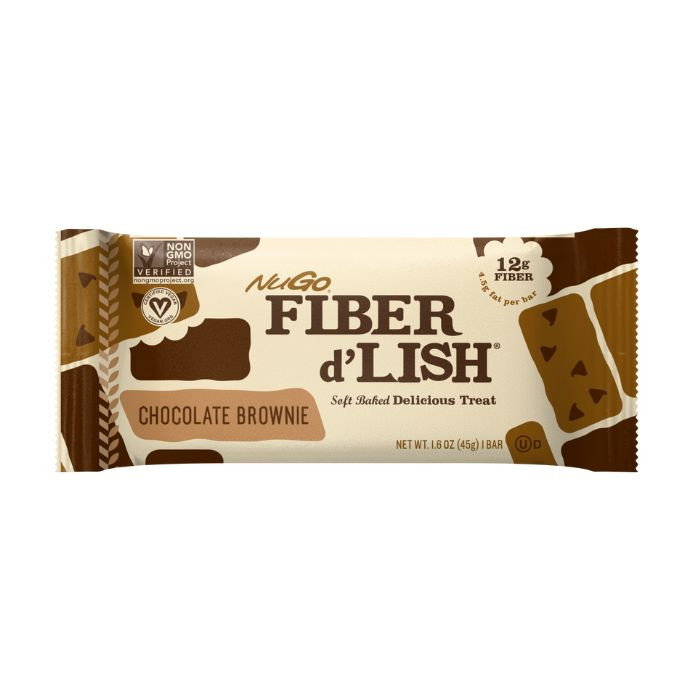 NuGo Fiber D’Lish Chocolate Brownie Bar 45g, Fiber, Vegan, Soft-Baked Digestive Health Snack, Pack of 16 pcs
