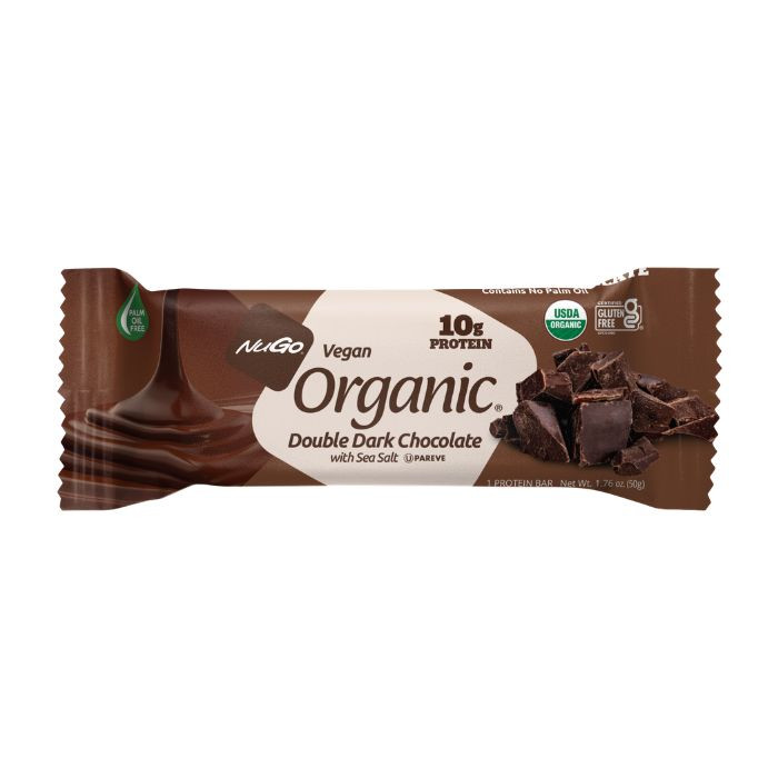 NuGo Organic Double Dark Chocolate Protein Bar 50g, Vegan, Gluten Free, 10g Protein, Pack of 12 pcs