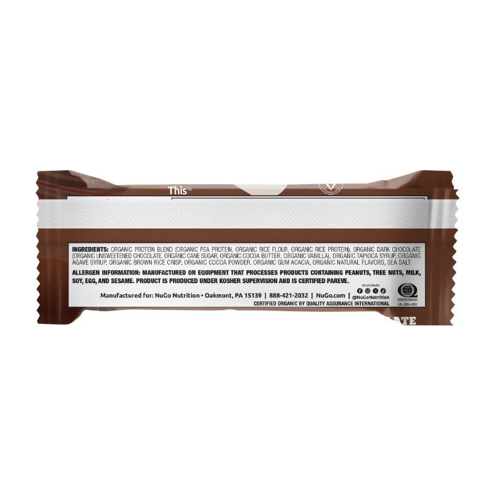 NuGo Organic Double Dark Chocolate Protein Bar 50g, Vegan, Gluten Free, 10g Protein, Pack of 12 pcs