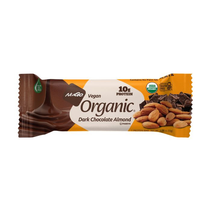 NuGo Organic Chocolate Almond Protein Bar 50g, Vegan, Gluten Free, 10g Plant Protein, Pack of 12 pcs