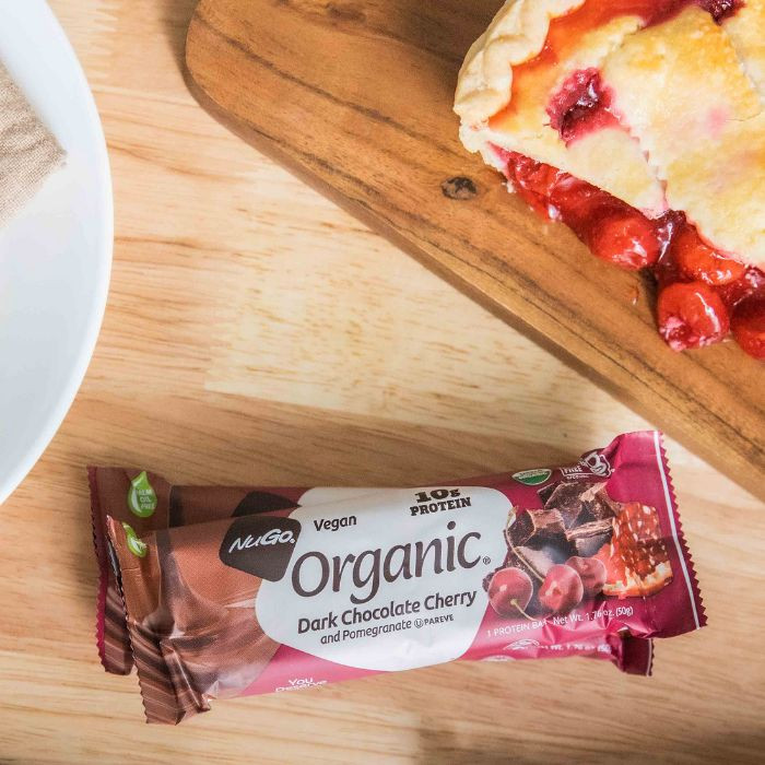 NuGo Organic Dark Chocolate Cherry Protein Bar 50g, Vegan, Gluten Free, 10g Plant Protein, Pack of 12 pcs