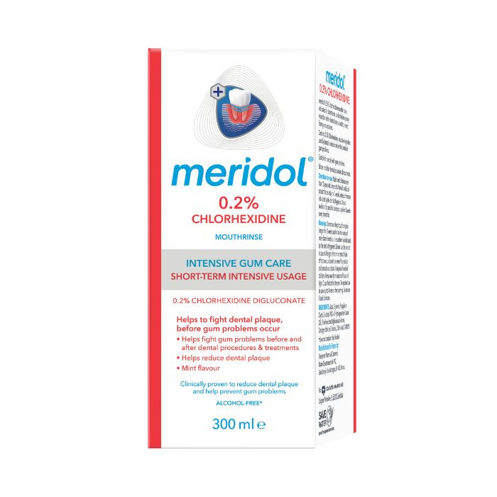 Meridol Chlorhexidine 0.2% Mouth Rinse, Anti-Plaque Gum Protection, Medicated Oral Care Wash, 300ml