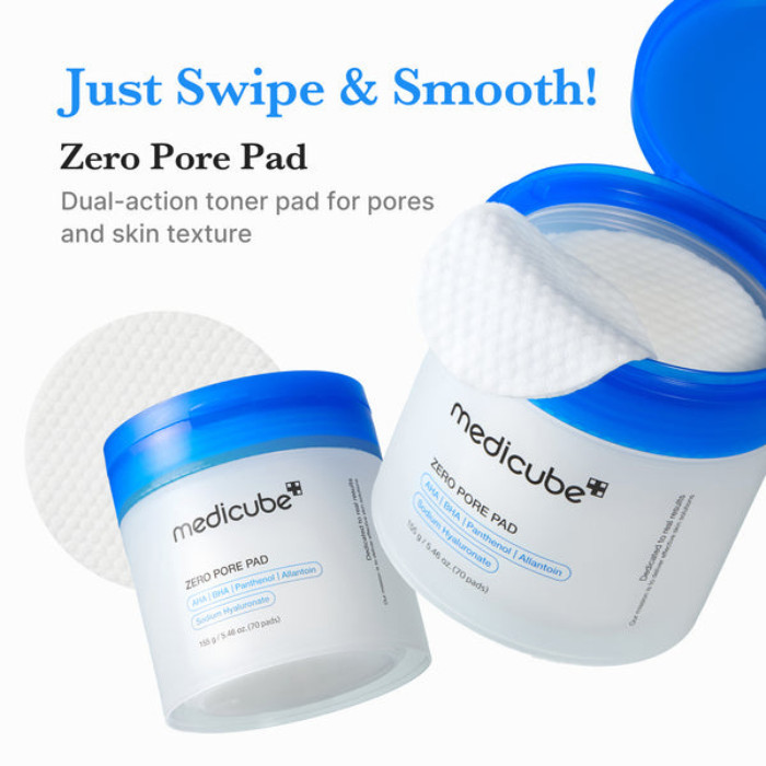 Medicube Zero Pore Pad 155g, Dual Texture Exfoliating Toner Pads with AHA and BHA for Pore Care, 70 Pads