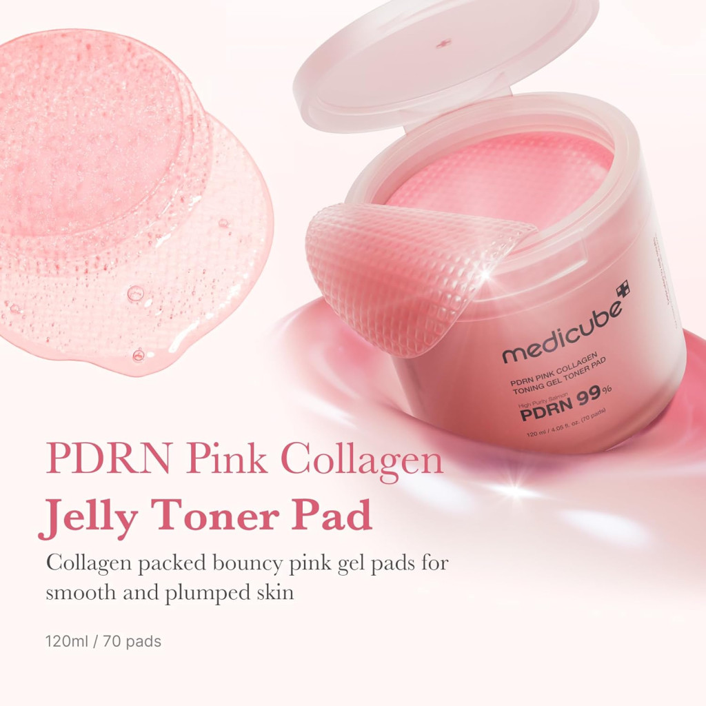 Medicube PDRN 99% Pink Collagen Toner Pad, Bouncy Gel for Elasticity, Glow & Smooth Skin, 70 Pads