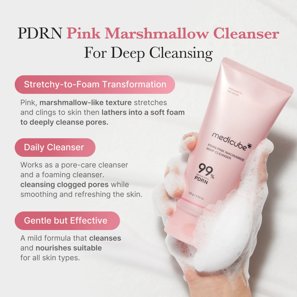 Medicube PDRN 99% Pink Niacinamide Whip, Pore-Refining Foaming Face Cleanser, 120g