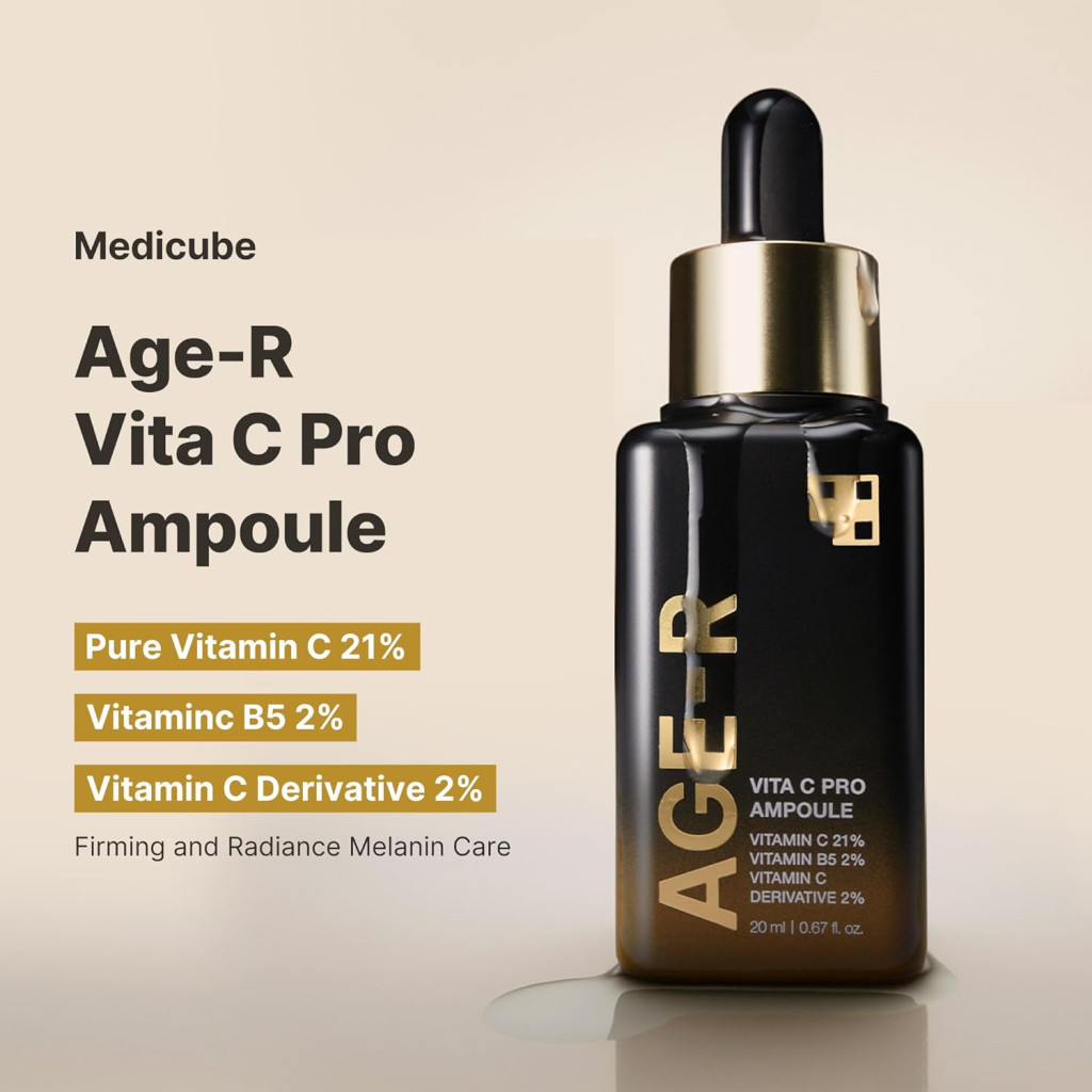 Medicube AGE-R Vita C Pro Ampoule, Pure Vitamin C Brightening Serum for Dark Spots and Glow, 20ml