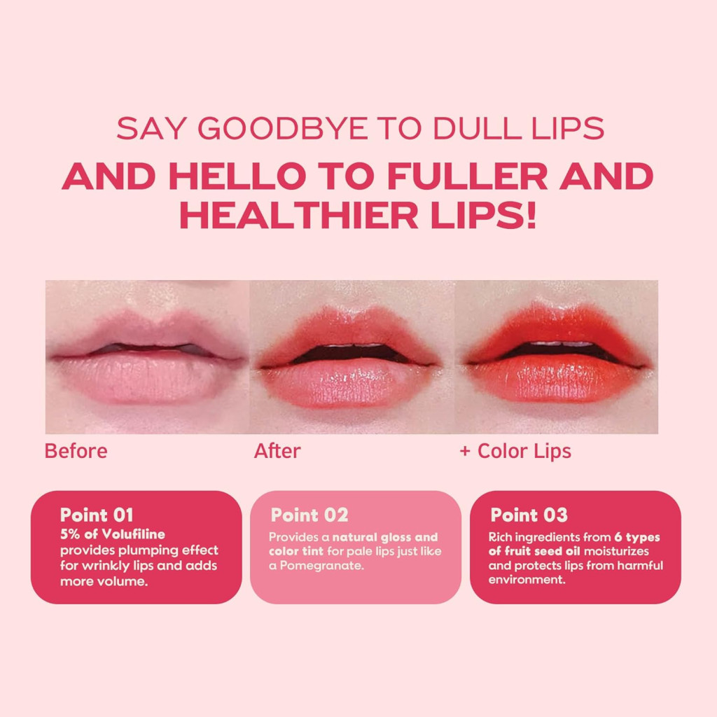 Frudia Pomegranate Honey 3-In-1 Lip Balm, Moisturizing, Plumping and Tinted Lip Care for Soft, Glossy Lips, 10ml