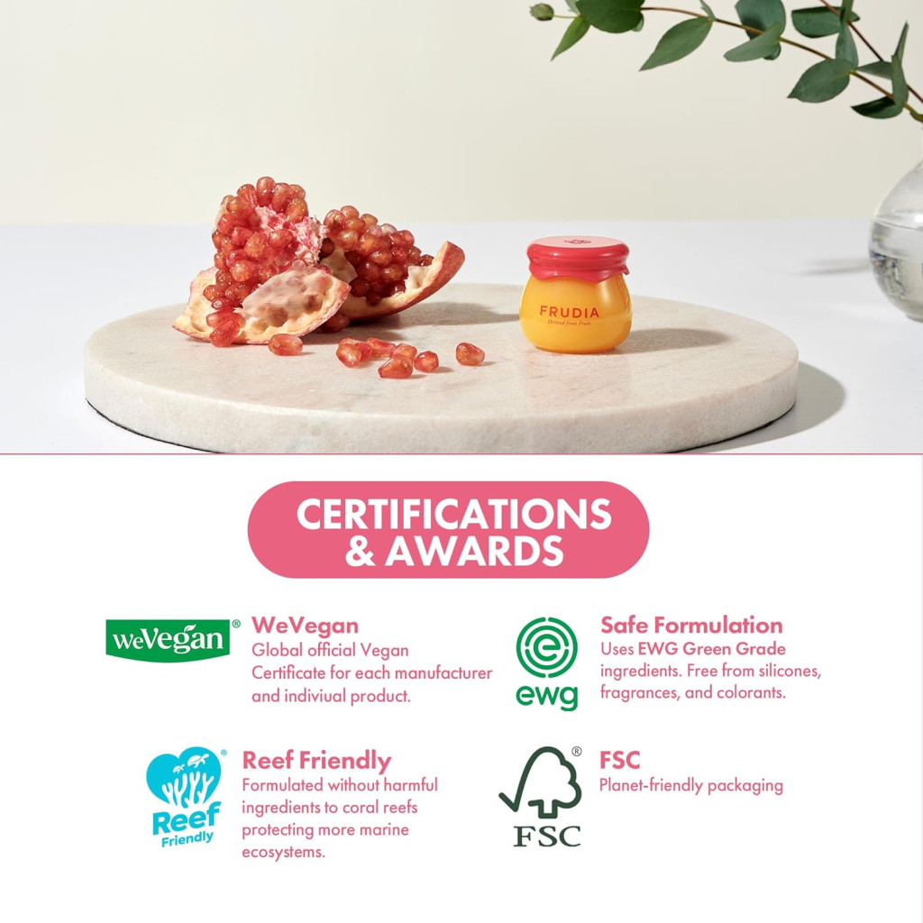 Frudia Pomegranate Honey 3-In-1 Lip Balm, Moisturizing, Plumping and Tinted Lip Care for Soft, Glossy Lips, 10ml