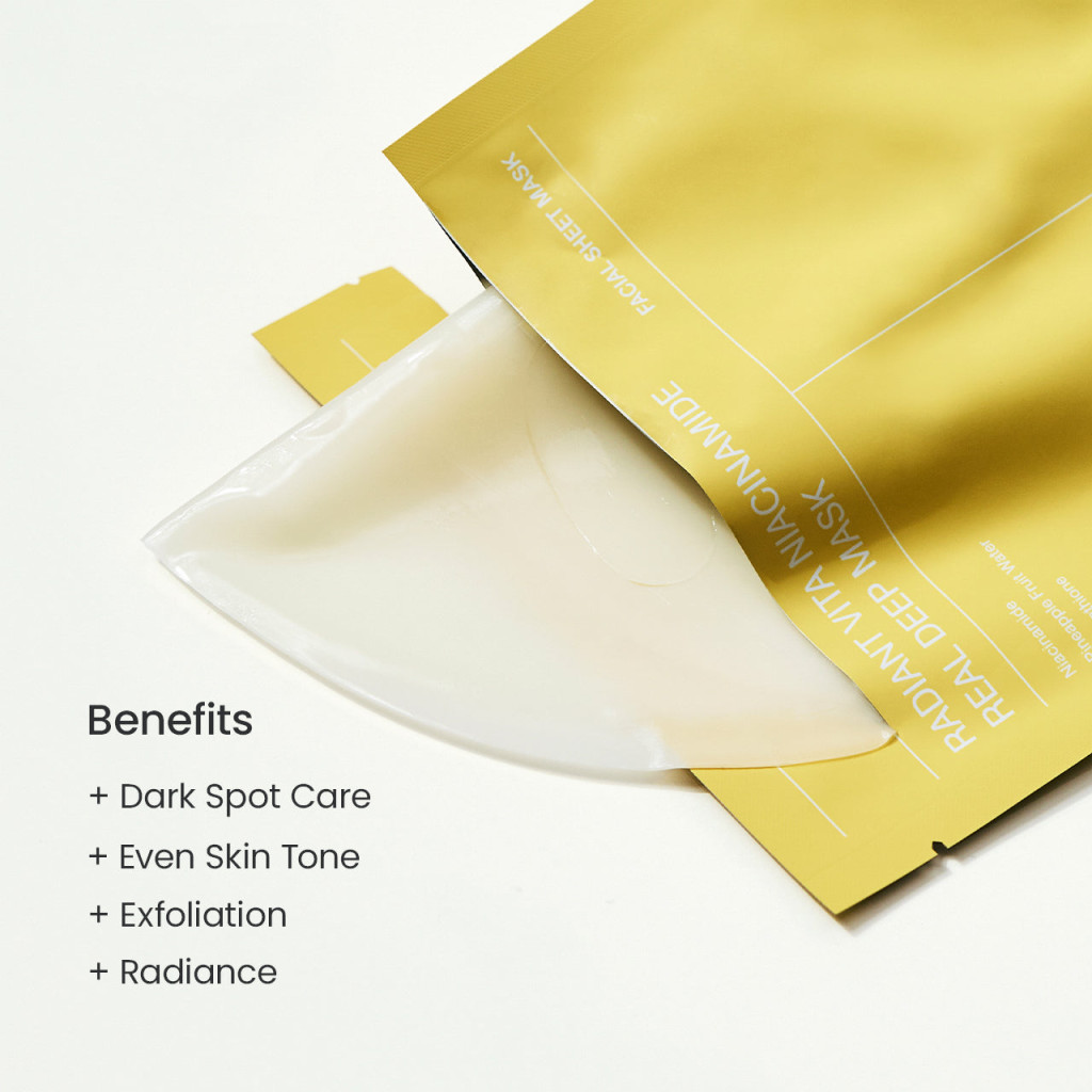 Biodance Radiant Vita Niacinamide Real Deep Hydrogel Sheet Mask, Brightening, Dark Spot and Glow, 34g