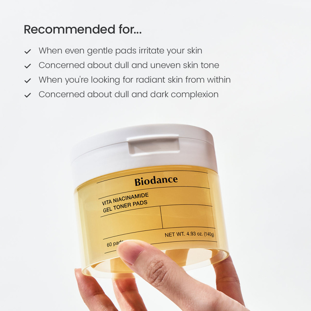 Biodance Vita Niacinamide Gel Toner Pads, Brightening, Even Tone and Radiance Care, 60s