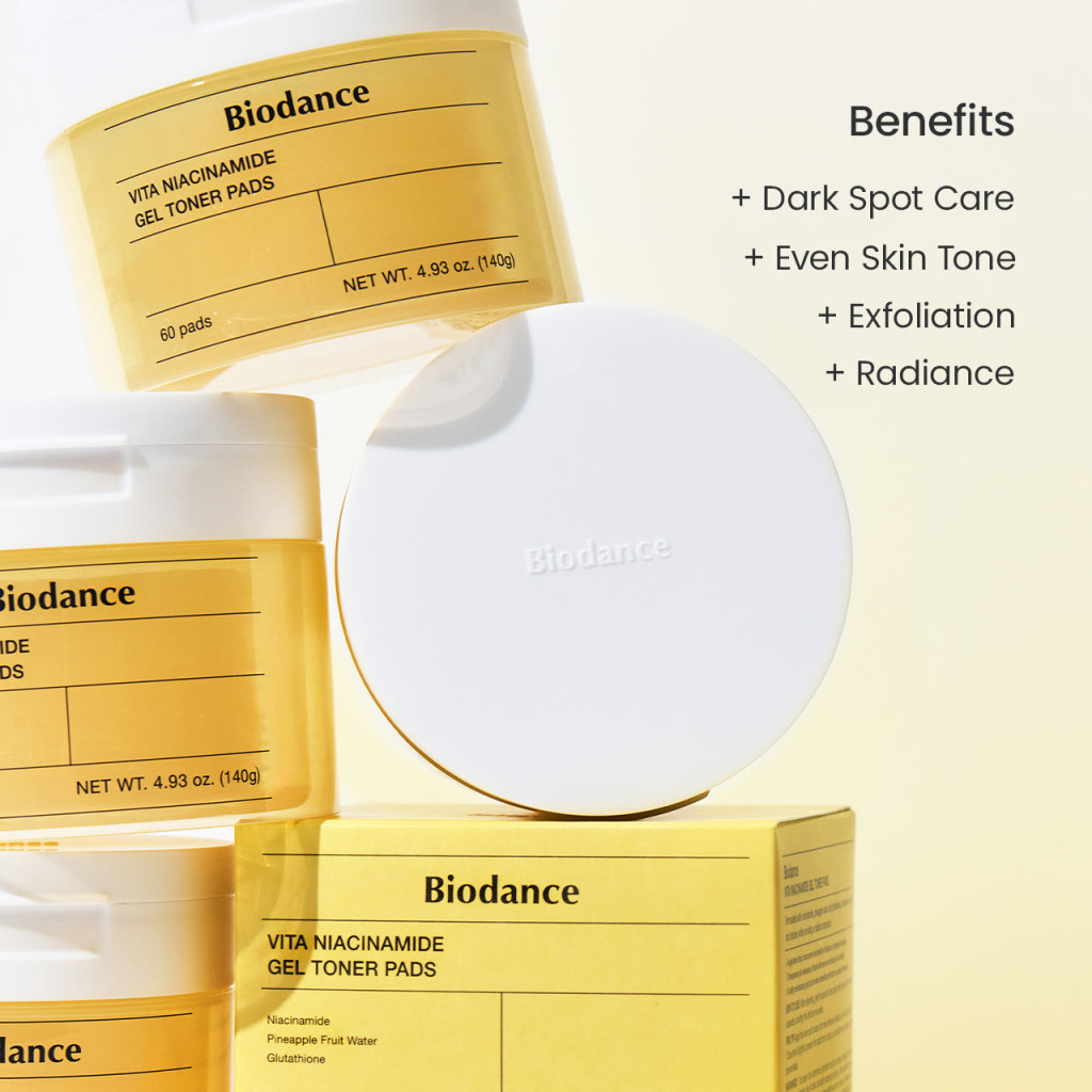 Biodance Vita Niacinamide Gel Toner Pads, Brightening, Even Tone and Radiance Care, 60s