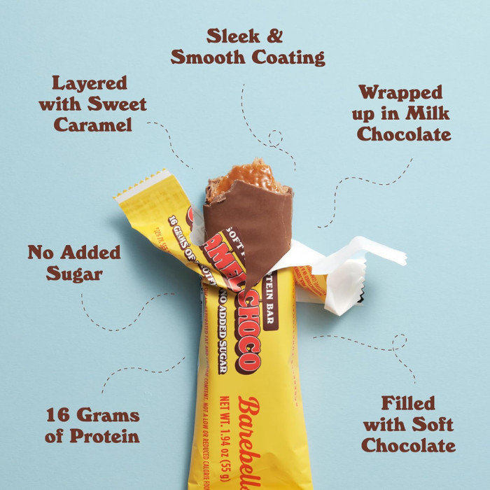 Barebells Soft Protein Bar Caramel Choco 55g, 16g Protein, No Added Sugar, Pack of 12