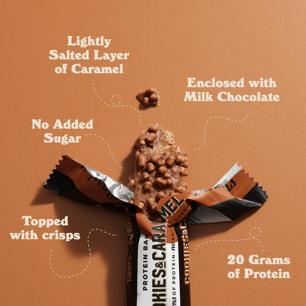 Barebells Protein Bar Cookies and Caramel 55g, High Protein, No Added Sugar, Pack of 12