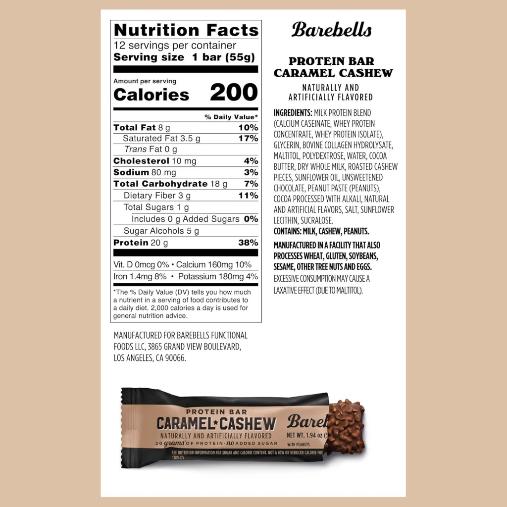 Barebells Protein Bar Caramel Cashew 55g, 20g Protein, No Added Sugar, Pack of 12