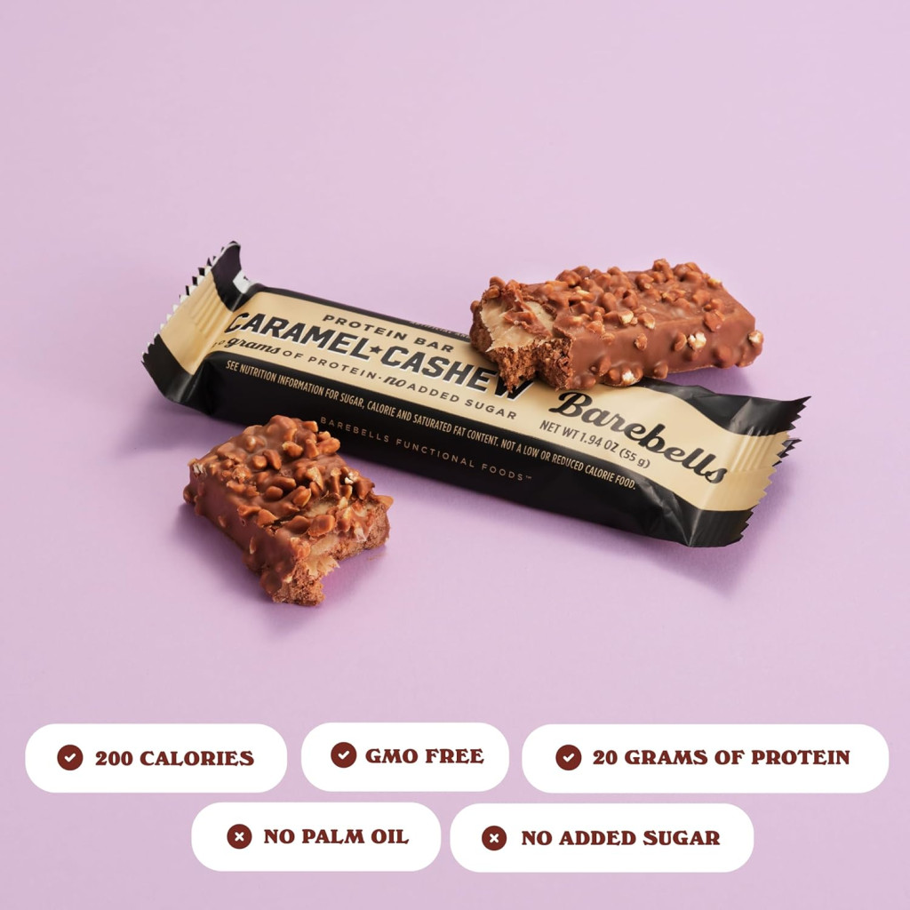 Barebells Protein Bar Caramel Cashew 55g, 20g Protein, No Added Sugar, Pack of 12