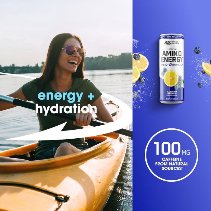 Optimum Nutrition Amino Energy Sparkling Blueberry Lemonade, Clean Energy and Aminos, 355ml