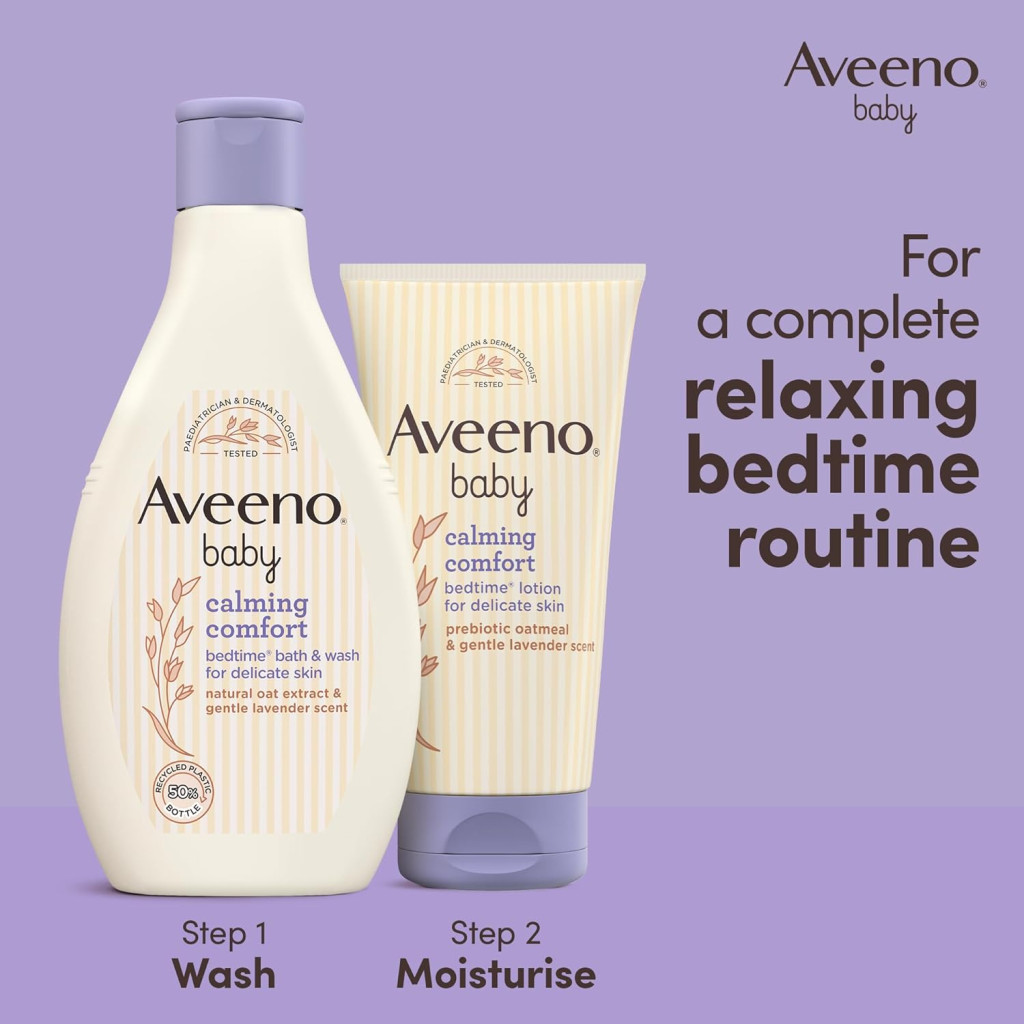Aveeno Baby Calming Comfort Bath & Wash Lavender and Soothing Bedtime Cleanser for Delicate Skin, 250ml
