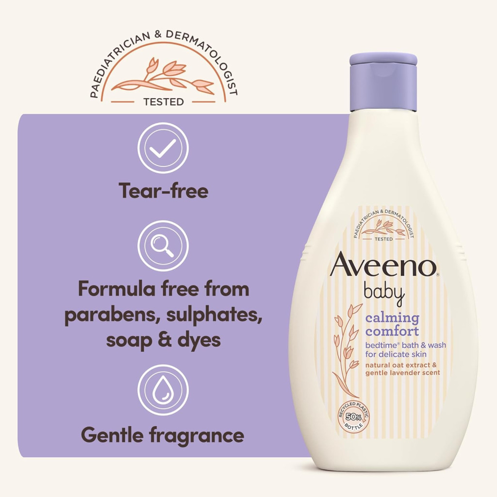 Aveeno Baby Calming Comfort Bath & Wash Lavender and Soothing Bedtime Cleanser for Delicate Skin, 250ml