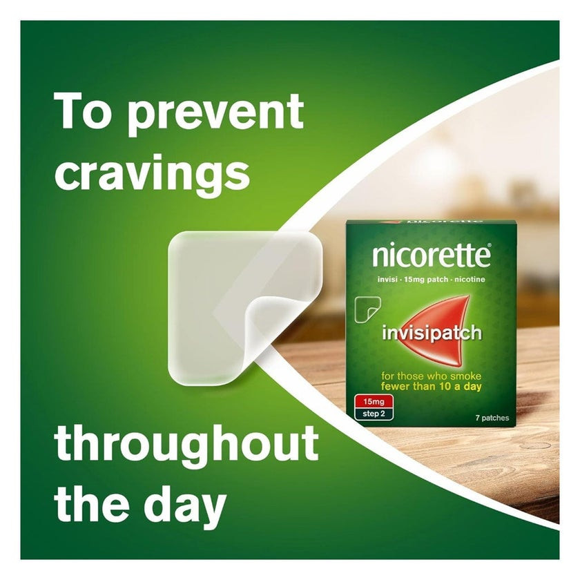 Nicorette 15mg Invisipatch Step 2 ,Transparent Nicotine for Smoking Reduction, 7 Patches