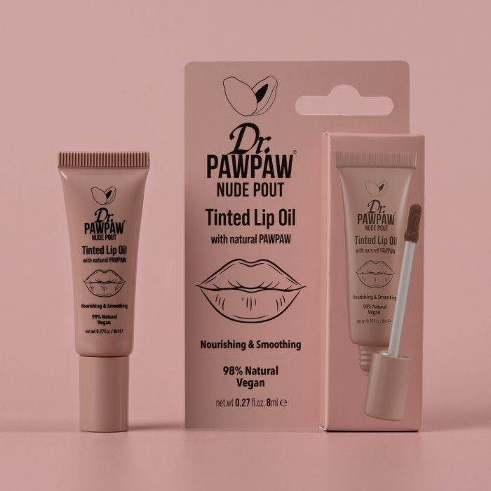 Dr. PawPaw Tinted Lip Oil, Nude Pout, Natural Lip Care with High-Shine Gloss Finish, 8ml
