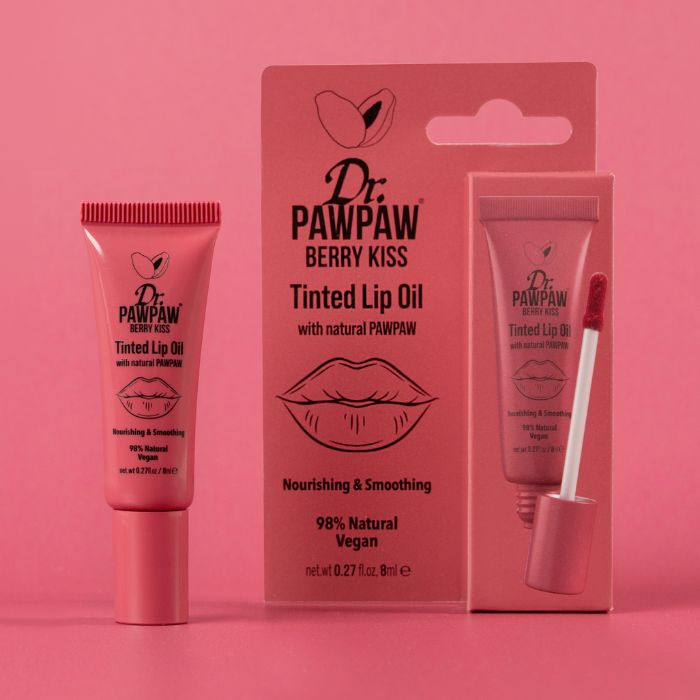 Dr. PawPaw Tinted Lip Oil Berry Kiss, Natural Glossy Lip Care with Buildable Tint, 8ml