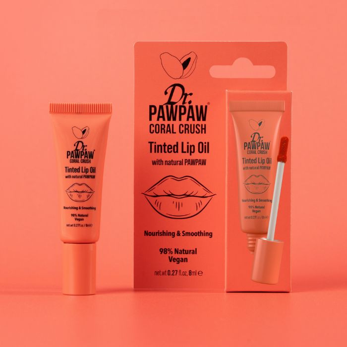 Dr. PawPaw Tinted Lip Oil, Coral Crush, Natural Glossy Lip Oil with Papaya and Aloe, 8ml