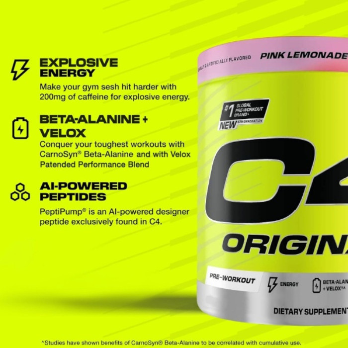 Cellucor C4 Original Pre-Workout Pink Lemonade 470g, Energy, Strength and Endurance, 50 Servings