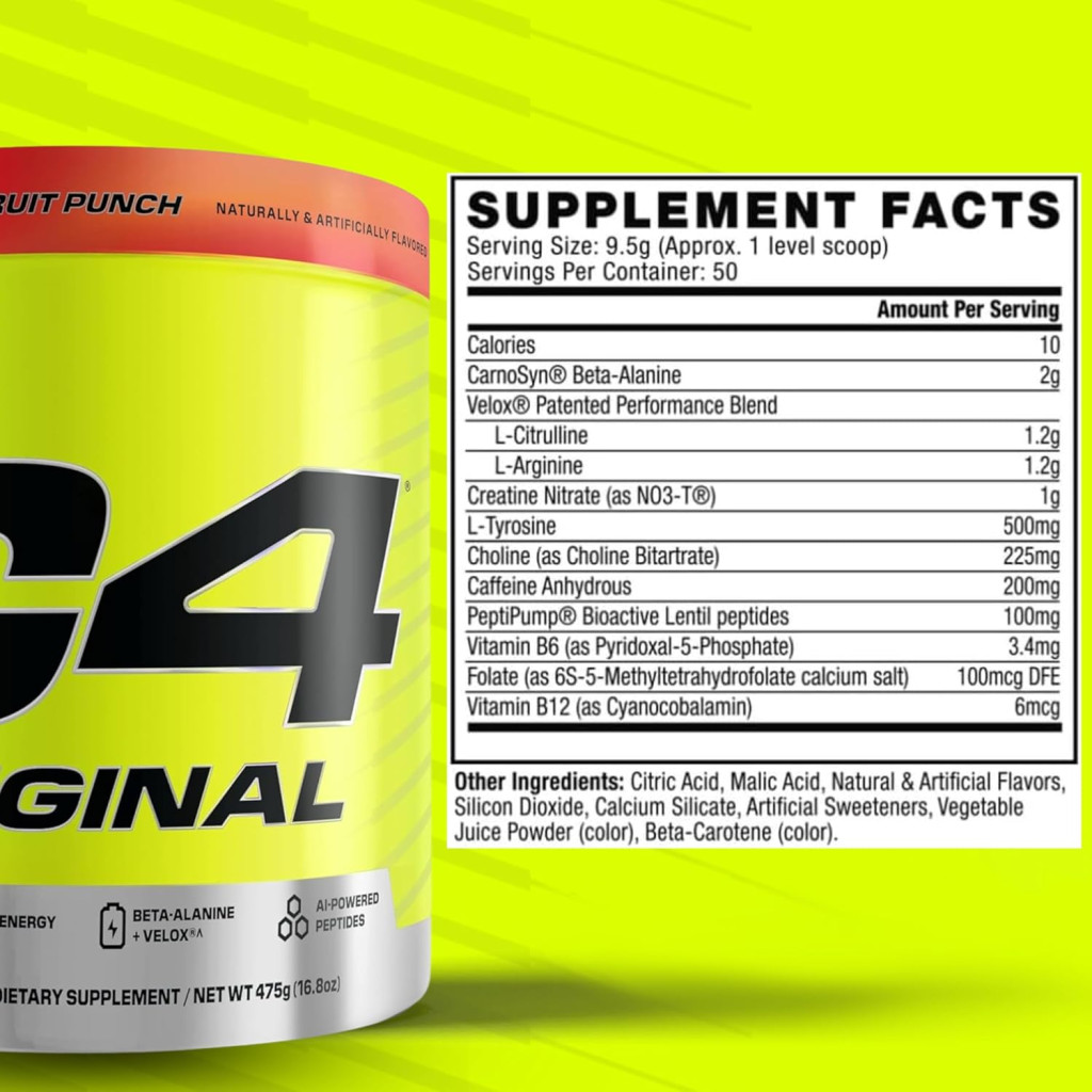 Cellucor C4 Original Pre-Workout Fruit Punch 475g, Energy, Focus and Endurance, 50 Servings