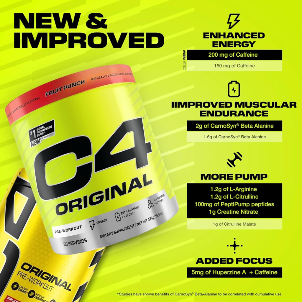 Cellucor C4 Original Pre-Workout Fruit Punch 475g, Energy, Focus and Endurance, 50 Servings