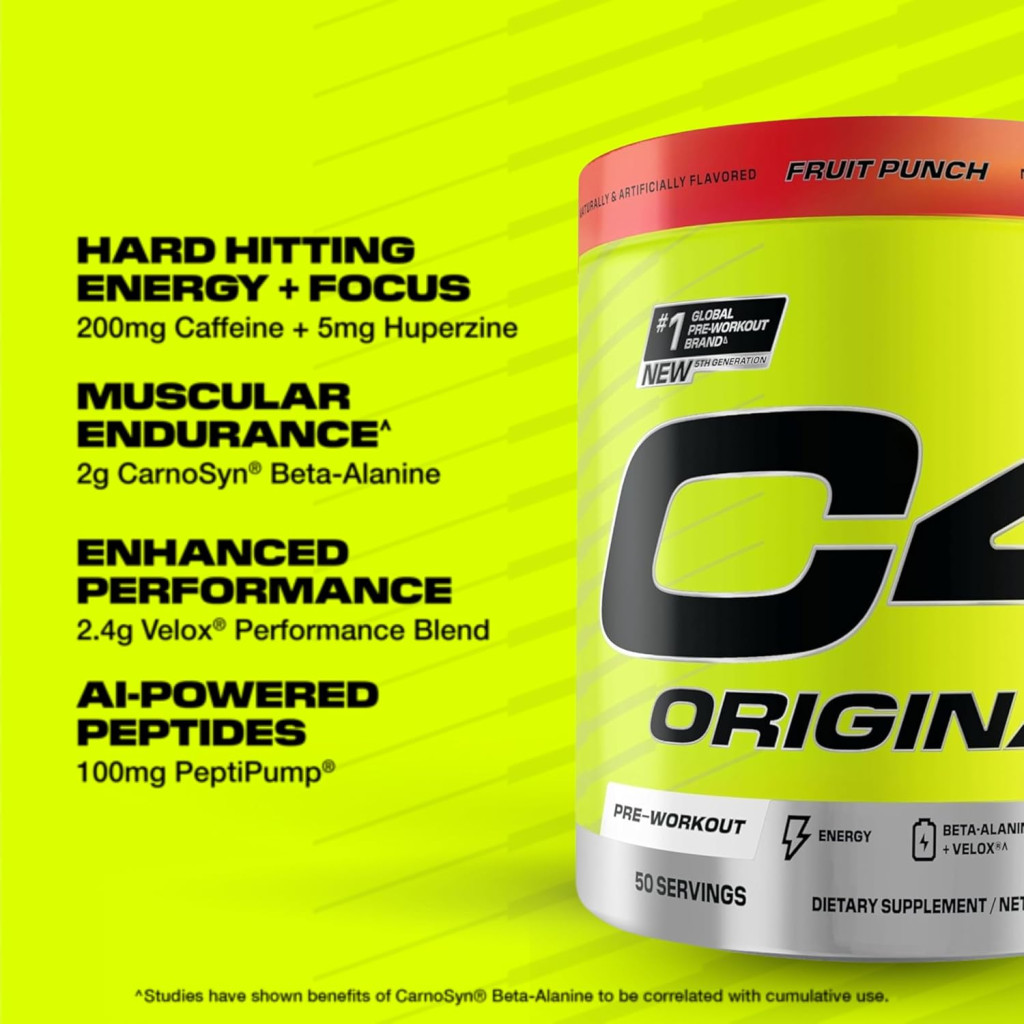 Cellucor C4 Original Pre-Workout Fruit Punch 475g, Energy, Focus and Endurance, 50 Servings