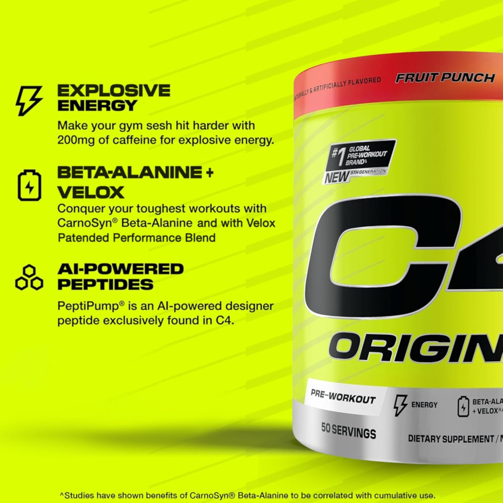 Cellucor C4 Original Pre-Workout Fruit Punch 475g, Energy, Focus and Endurance, 50 Servings