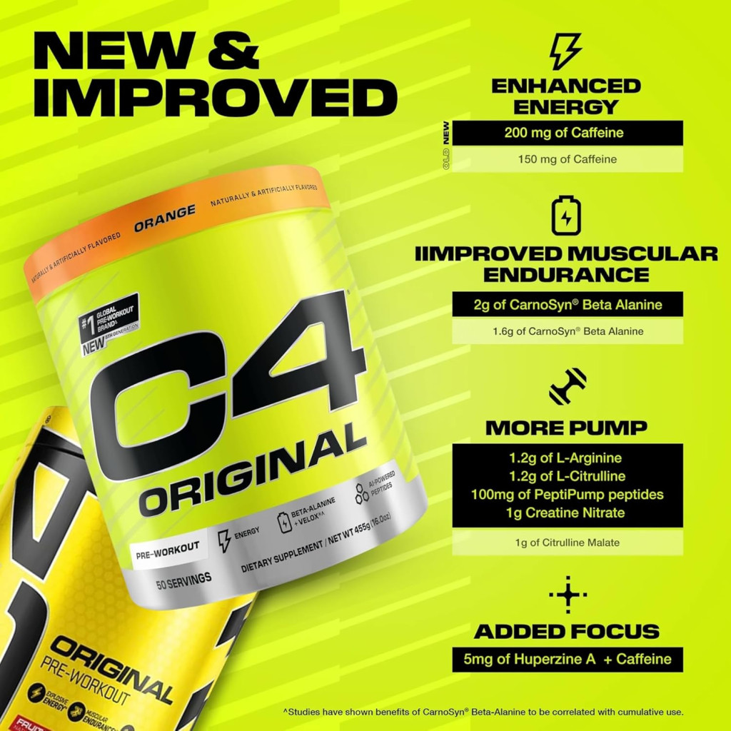 Cellucor C4 Original Pre-Workout Orange 455g, Energy, Focus and Endurance Formula, 50 Servings