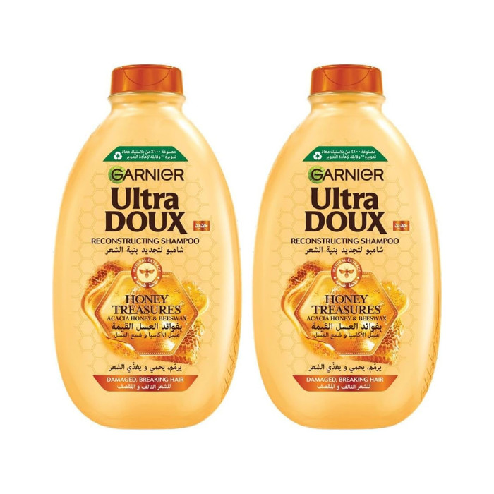 Garnier Ultra Doux Honey Treasures Reconstructing Shampoo, Nourishing Hair Repair, 2x400ml
