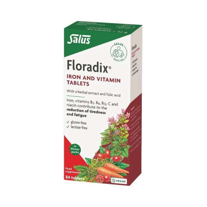 Salus Floradix Iron Tablets, Vegan Iron & B Vitamins Supplement, 84s
