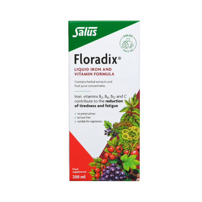 Salus Floradix Liquid Iron and Vitamin B Complex, Organic Ferrous Gluconate Formula, 250ml
