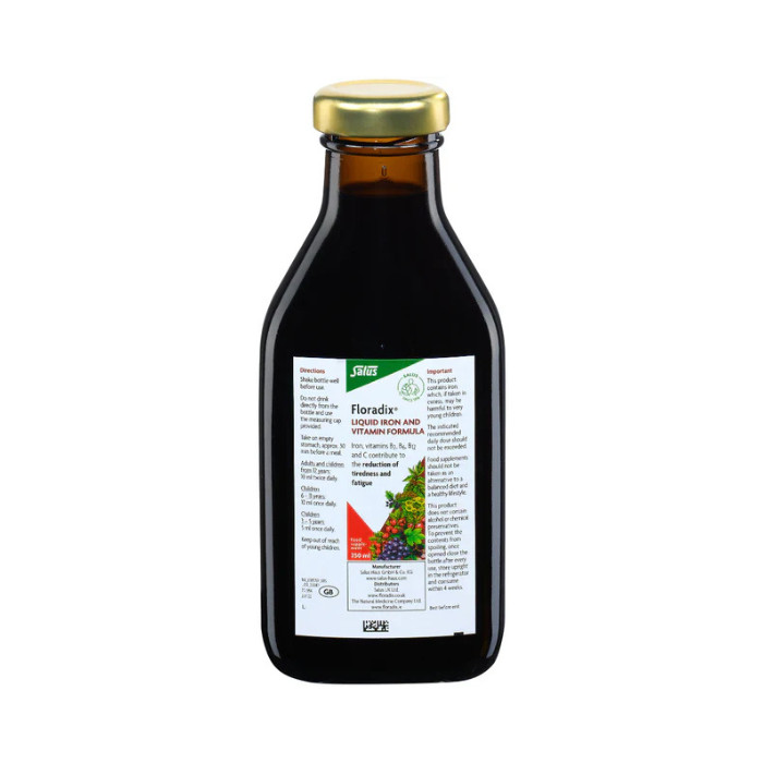 Salus Floradix Liquid Iron and Vitamin B Complex, Organic Ferrous Gluconate Formula, 250ml