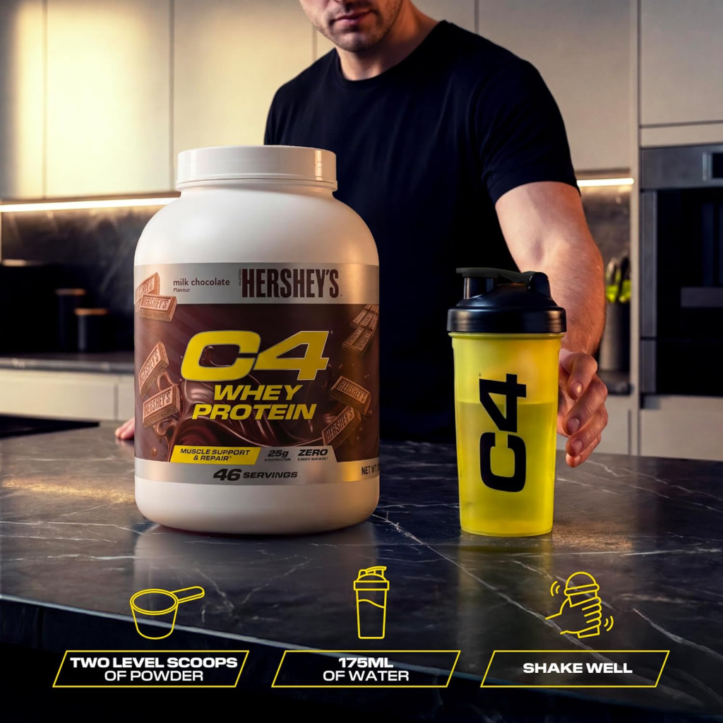Cellucor C4 Whey Protein Powder Hershey’s Chocolate, Blend for Muscle Recovery, 1.61kg
