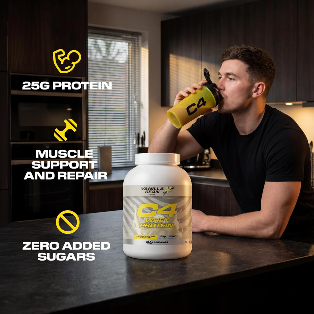 Cellucor C4 Whey Protein Powder Vanilla Bean, Fast-Digesting for Muscle Recovery, 1.58kg