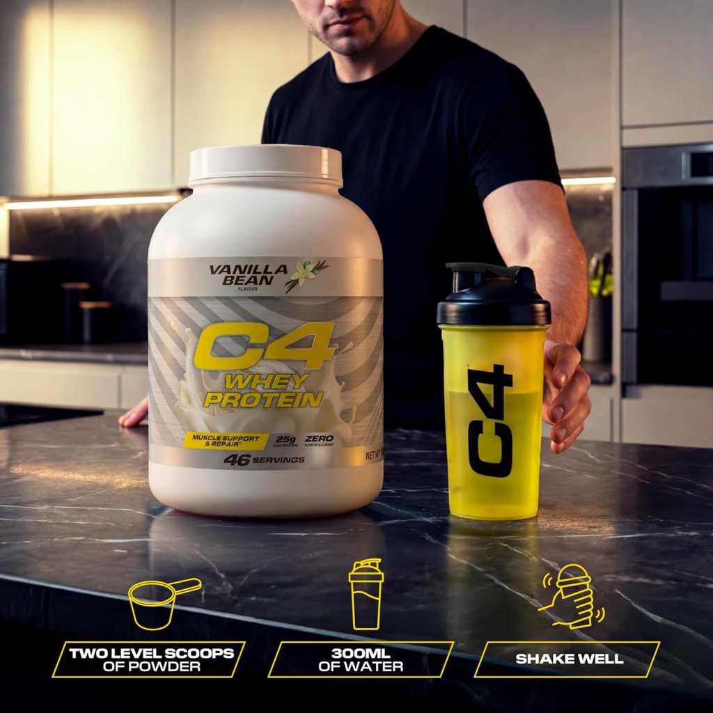 Cellucor C4 Whey Protein Powder Vanilla Bean, Fast-Digesting for Muscle Recovery, 1.58kg