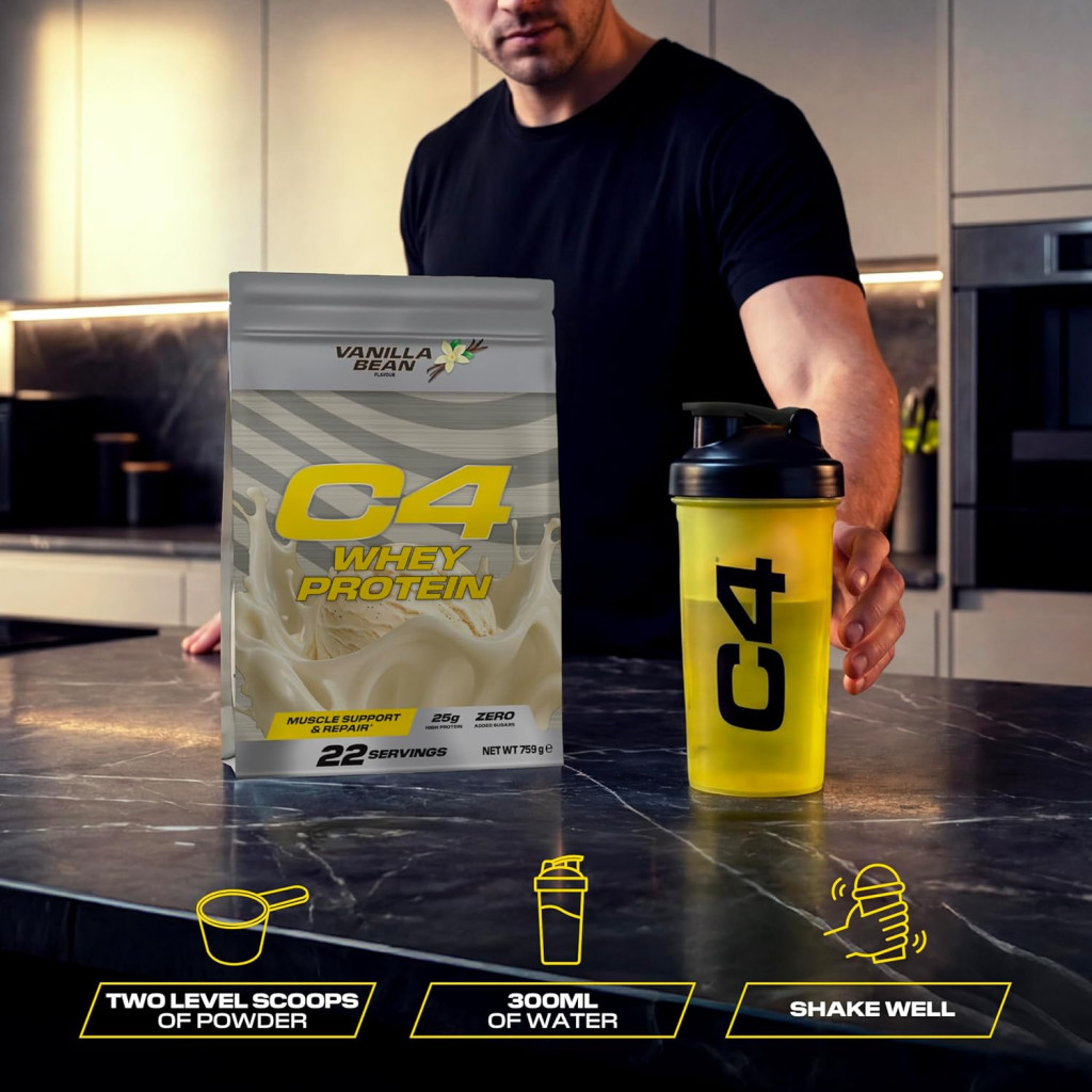 Cellucor C4 Whey Protein Powder Vanilla Bean, Fast-Digesting for Muscle Recovery, 759g
