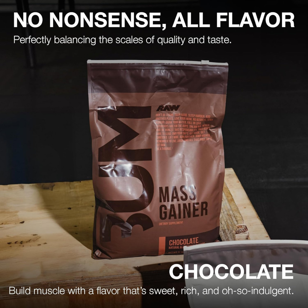 Raw Nutrition Bum Mass Gainer, High Calorie Protein & Carb Chocolate Powder, 12lb