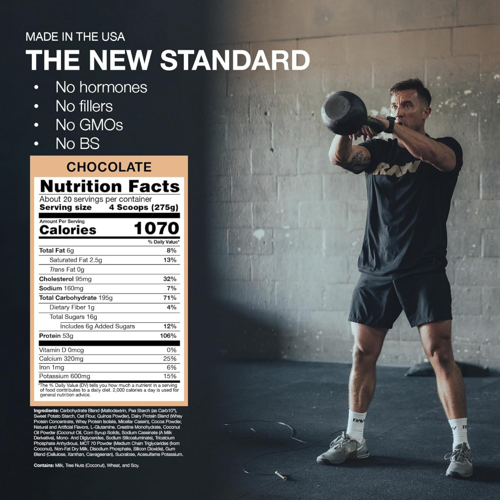 Raw Nutrition Bum Mass Gainer, High Calorie Protein & Carb Chocolate Powder, 12lb