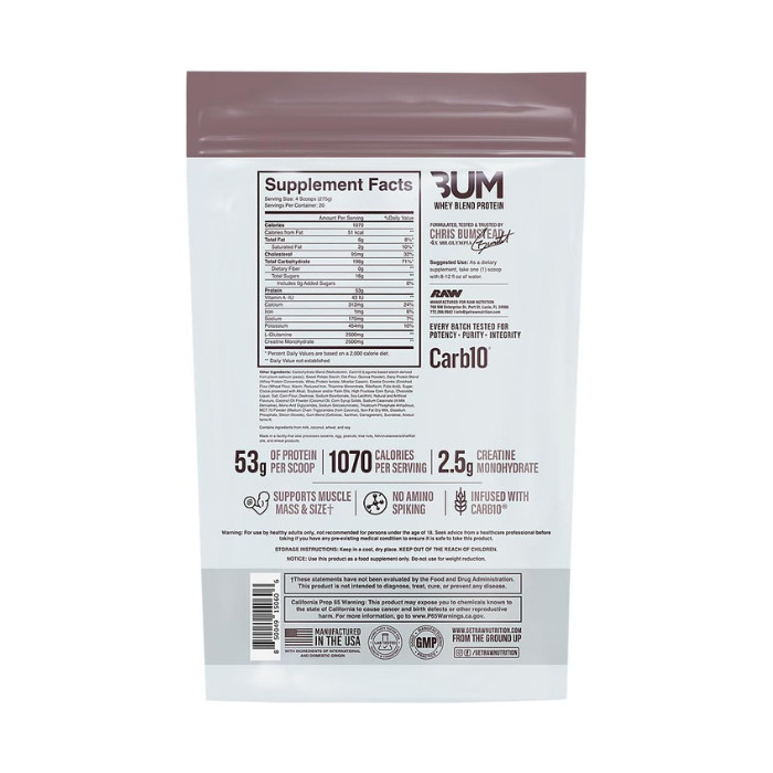 Raw Nutrition Bum Protein Powder Cookies & Cream, High-Calorie Muscle Mass Gainer, 12lb