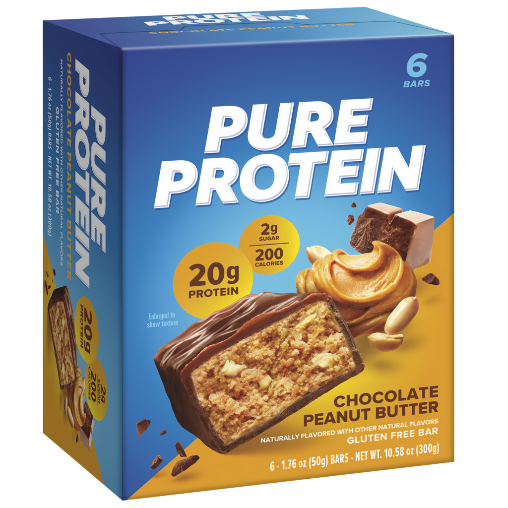 Pure Protein Bar Chocolate Peanut Butter, High Protein Snack, Low Sugar, Gluten-Free, Fuel for Fitness 50g – Box of 6